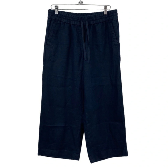Talbots Pants Womens Medium Blue‎ Wide Leg Capri Cropped Pull On 100% Linen - Picture 1 of 10